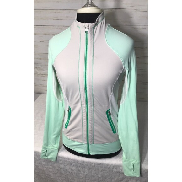 lululemon Green Gray White Full Zip Jacket Size 6 Women Stretch Running Athletic